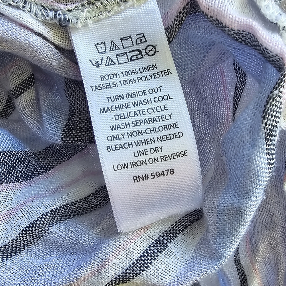 Linen Unique Pastel Striped V-Neck Tunic with Tassels - Picture 3 of 3